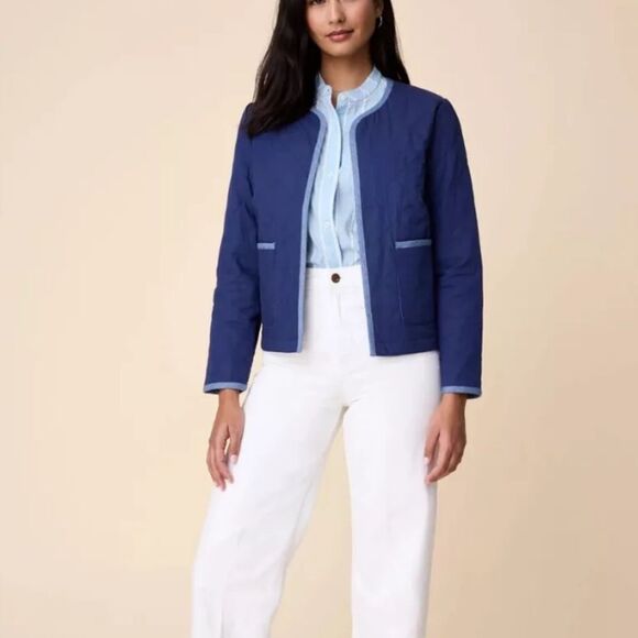 Untuckit for Her Leslie Quilted 100% Cotton Jacket Navy Blue Blazer Sz M NWT - Picture 2 of 7